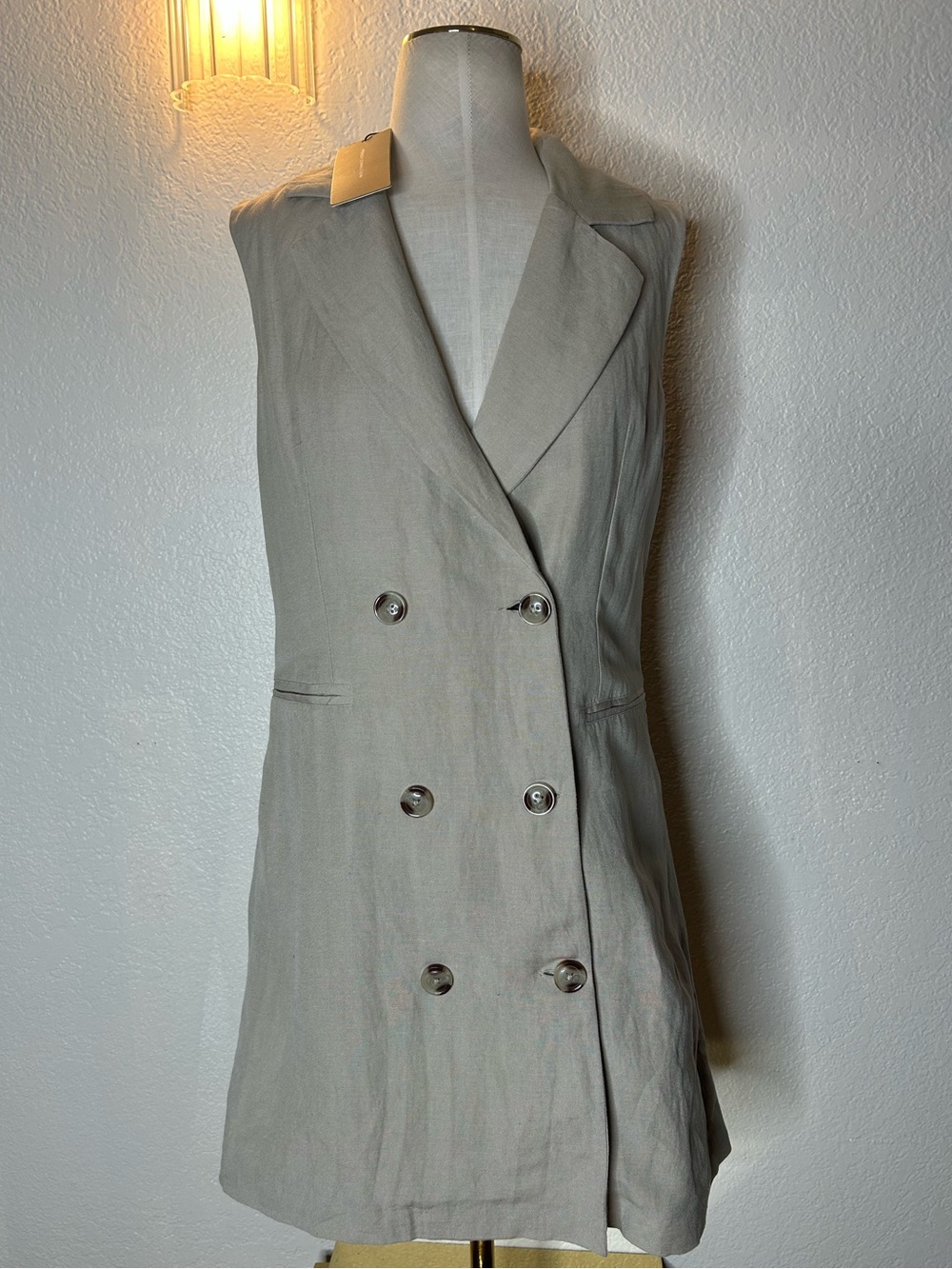 French Connection Double-Breasted Sleeveless Blazer Dress - Light Taupe